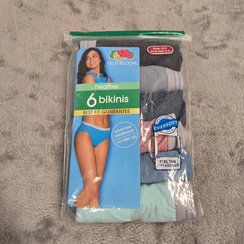 Fruit of the Loom Womens 6 Pack Heather Bikini Underwear Size 5 S Multi Color